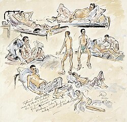 malnourished POWs, Kuching, 1945