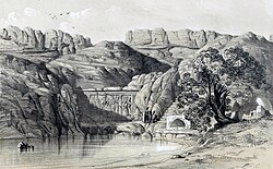Cheshmeh-Ali, Fath Ali Shah Inscription and Rey Castle by Eugène Flandin
