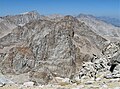 Mts. Corcoran / Le Conte centered, seen from Mt. Langley.(Mount Whitney upper left).