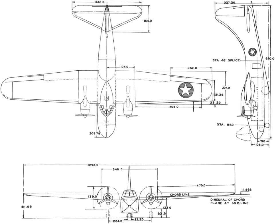 File:Curtiss-Wright C-76 Caravan 3-view line drawing.png