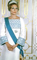Farah Pahlavi, wearing Balochi needlework by Mahtab Norouzi