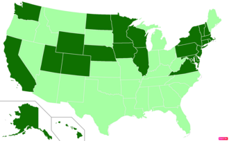 States in the United States by median family household income according to the U.S. Census Bureau American Community Survey 2013–2017 5-Year Estimates. States with median family household incomes higher than the United States as a whole are in full green.