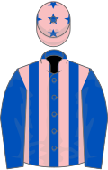ROYAL BLUE and PINK STRIPES, royal blue sleeves, pink cap, royal blue stars