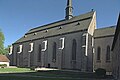 The exterior of Vadstena Abbey Church, with the base of the steeple visible