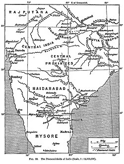 Map of diamond fields in India, published 1904
