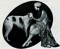 Joan Sawyer and a dog, from a 1921 publication.