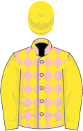 Pink and yellow diamonds, yellow sleeves and cap