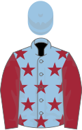Light blue, maroon stars and sleeves, light blue cap