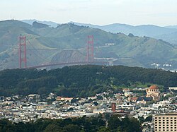 San Francisco's Richmond District in foreground, with Golden Gate Bridge, Marin Headlands, and the Presidio in background