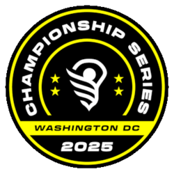 A circular badge featuring the league's logo flanked by two stars on each side.