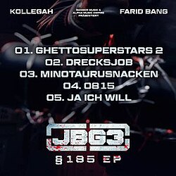 The EP's track list printed on the middle of the frame, with the artist's names along the top and the EP's and album's names on the bottom