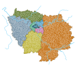 Editable SVG of the Île-de-France, its eight départements and its 1,281 communes .