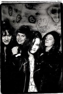 Left to Right: Jana McCall, Kerry Green, Kelly Canary, Lisa Smith.Photo by Charles Peterson, 1991