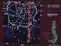 The in-game interface of Perfect Cherry Blossom, with numbers indicating its description on the picture, which are listed at the description