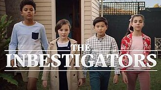 Title card of The Inbestigators depicting Kyle Klimson, Morty Miller, Ezra Banks and Ava Andrikides walking towards the screen which has the words "THE InBESTigators" written across it