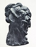 Pablo Picasso, 1909–10, Head of a Woman (Fernande), modeled on Fernande Olivier. Photographic reproduction of a bronze cast (right side). Dimensions unconfirmed: 40.5 x 23 x 26 cm
