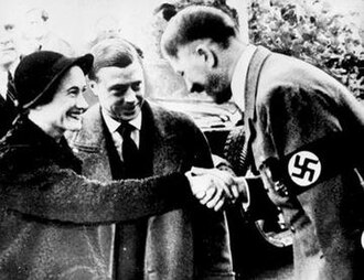 Contemporary photograph of Hitler kissing the Duchess's hand