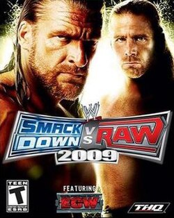 D-Generation X (Triple H and  Shawn Michaels) look towards the viewer. The game's logo appears in the middle as well as the ECW logo.