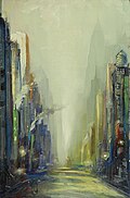Downtown Manhattan, 1936, gouache and watercolor