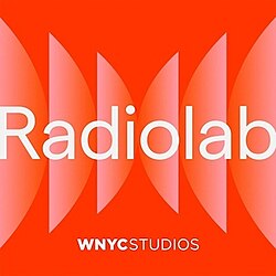 The text Radiolab over an orange background and series of converging semicircles. The text WNYC Studios centered at the bottom